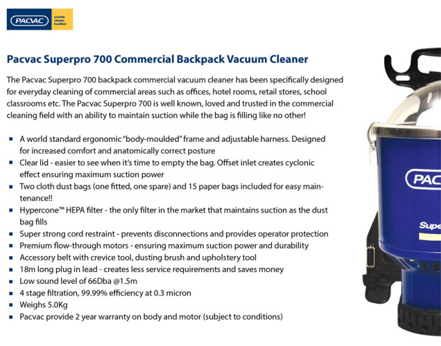 M5 VBP PacVac Superpro 700 Vacuum Cleaner Back Pack